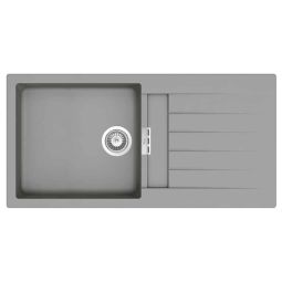 Cuba de sobrepor retangular para cozinha reversível em Quarzex 1000x500x200 com válvula e sifão Oslo Cinza