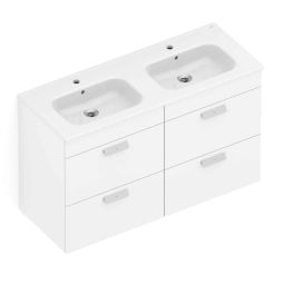 Kit gabinete duplo com 4 gavetas 1200x460 e lavatório Debba Branco