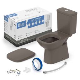 Kit de bacia com caixa acoplada 3/6 litros, assento termofixo com amortecedor e itens de instalação Debba Classic Café