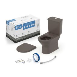 Kit de bacia com caixa acoplada 3/6 litros, assento polipropileno com queda amortecida e itens de instalação Nexo Café