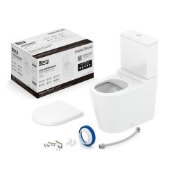 Kit de bacia Rimless com caixa acoplada 3/6 litros, assento termofixo com amortecedor e itens de instalação Inspira Round Branco