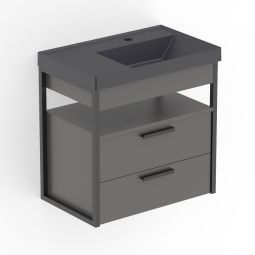 Gabinete 2 gavetas 600x380 Quadri Stone com cuba de sobrepor Matte Black
