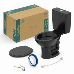 Kit de bacia com caixa acoplada Ecoflush 3/6 litros, assento polipropileno e itens de instalação Saveiro Preto