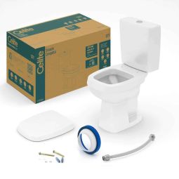Kit de bacia com caixa acoplada Ecoflush 3/6 litros, assento polipropileno com amortecedor e itens de instalação City Branco