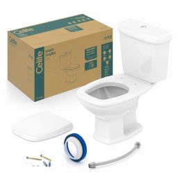 Kit de bacia com caixa acoplada Ecoflush 3/6 litros, assento polipropileno com amortecedor e itens de instalação Fit Branco