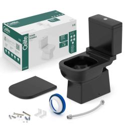 Kit de bacia com caixa acoplada Ecoflush 3/6 litros, assento polipropileno com amortecedor e itens de instalação Elite Preto