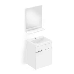 Kit de gabinete 1 porta 410x340 Branco com espelho, prateleira e cuba Basic Q7 Branco