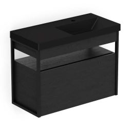 Gabinete 1 gaveta 800x380 Flow Preto com lavatório Net Matte Black
