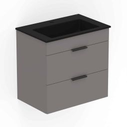 Gabinete 2 gavetas 650x430 Stone com lavatório Cube  Matte Black