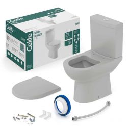 Kit de bacia com caixa acoplada com assento termofixo e itens de instalação Smart