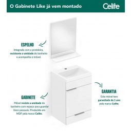 KIT GABINETE LIKE 1 PORTA E 1 GAVETA 41X34 COM ESPELHO