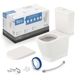 Kit de bacia com caixa acoplada, assento termofixo com queda amortecida e itens de instalação Gap