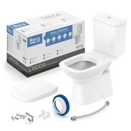Kit de bacia com caixa acoplada, assento termofixo com queda amortecida e itens de instalação Debba Classic