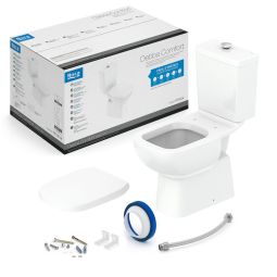 Kit de bacia com caixa acoplada com botão elevado, assento PP com queda amortecida e itens de instalação Debba Comfort