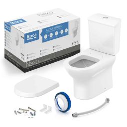 Kit de bacia com caixa acoplada, assento termofixo com queda amortecida e itens de instalação Nexo