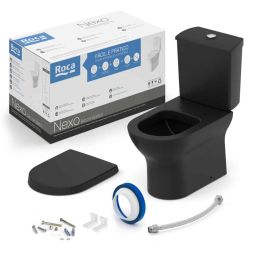 Kit de bacia com caixa acoplada, assento termofixo com queda amortecida e itens de instalação Nexo