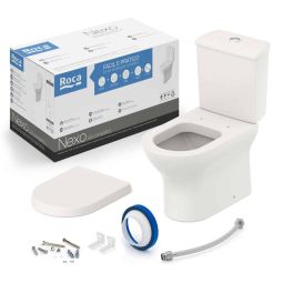 Kit de bacia com caixa acoplada, assento termofixo com queda amortecida e itens de instalação Nexo