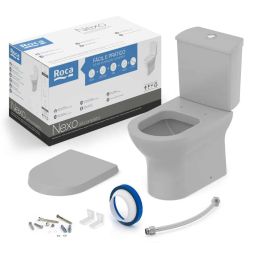 Kit de bacia com caixa acoplada, assento termofixo com queda amortecida e itens de instalação Nexo