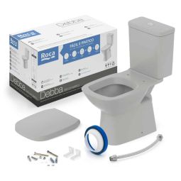 Kit de bacia com caixa acoplada, assento termofixo com queda amortecida e itens de instalação Debba Classic