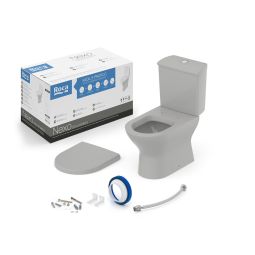 Kit de bacia com caixa acoplada, assento termofixo com queda amortecida e itens de instalação Nexo
