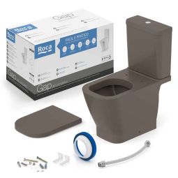 Kit de bacia com caixa acoplada, assento termofixo com queda amortecida e itens de instalação Gap